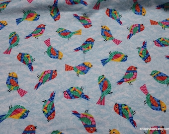 Flannel Fabric - Patterned Birdy Blue  - By the yard - 100% Cotton Flannel