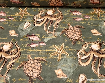 Flannel Fabric - Nautical Animals - By the yard - 100% Cotton Flannel