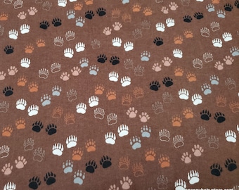 Flannel Fabric - Brown Bear Claws - By the yard - 100% Cotton Flannel