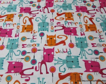 Flannel Fabric - Meow Kitties - By the yard - 100% Cotton Flannel