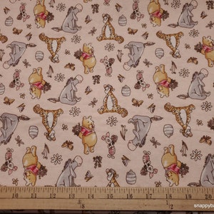 Character Flannel Fabric Winnie the Pooh New Blooms on Light Pink By the yard 100% Cotton Flannel image 2