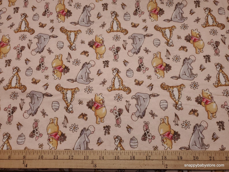 Character Flannel Fabric Winnie the Pooh New Blooms on Light Pink By the yard 100% Cotton Flannel image 2