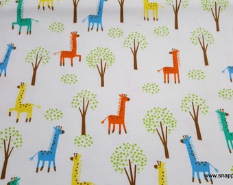 Flannel Fabric - Colorful Giraffes on White - By the yard - 100% Cotton Flannel