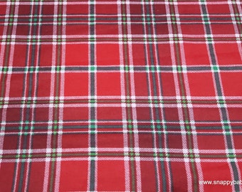 Christmas Flannel Fabric - Holly Plaid - By the yard - 100% Cotton Flannel