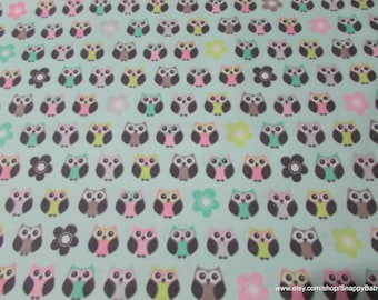 Flannel Fabric - Pastel Owls and Flowers - By the Yard - 100% Cotton Flannel