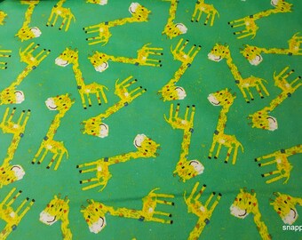 Flannel Fabric - Green Giraffes - By the yard - 100% Cotton Flannel