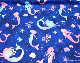 Flannel Fabric - Swimming Mermaid - By the Yard - 100% Cotton Flannel