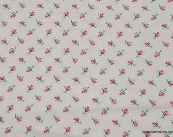 Flannel Fabric - Pink Tiny Rosebuds on White - By the yard - 100% Cotton Flannel