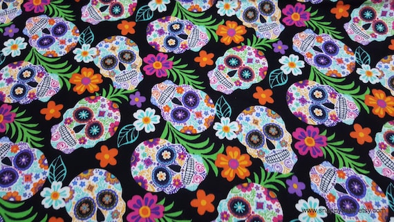 Flannel Fabric - Floral Skeleton Tossed  - By the Yard - 100% Cotton Flannel