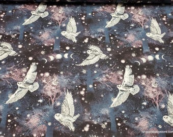 Remnant Flannel Fabric - Winter Solstice Moon Phases and Owls - Choose your Size - 100% Cotton Flannel