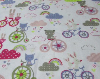 Flannel Fabric - Happy Bikes - 1 yard - 100% Cotton Flannel