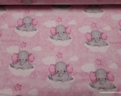 Flannel Fabric - Elephants on Clouds Pink - By the yard - 100% Cotton Flannel