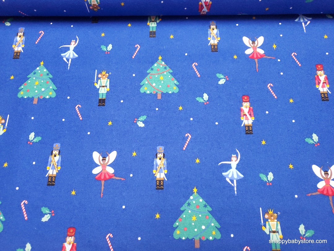 Christmas Flannel Fabric Nutcracker on Blue by the Yard 100 Cotton