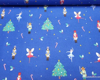 Christmas Flannel Fabric - Nutcracker on Blue - By the yard - 100% Cotton Flannel