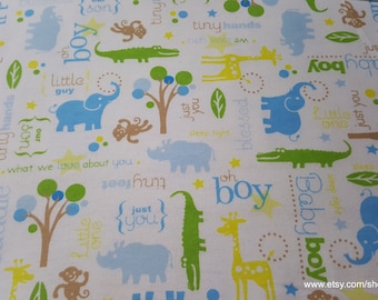 Flannel Fabric - Little Boy Animal Scene - By the yard - 100% Cotton Flannel