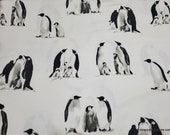 Christmas Flannel Fabric - Penguins Realistic - By the yard - 100% Cotton Flannel