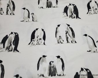 Christmas Flannel Fabric - Penguins Realistic - By the yard - 100% Cotton Flannel