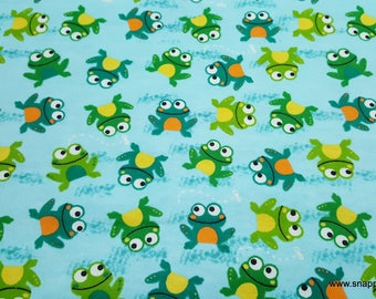 Flannel Fabric - Frogs on Watercolor - By the yard - 100% Cotton Flannel
