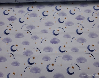 Flannel Fabric - Moon and Stars Blue - By the yard - 100% Cotton Flannel