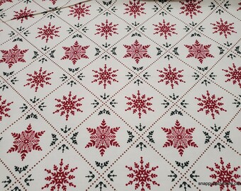 Christmas Flannel Fabric - Seasons Greetings Red Green Snowflakes - By the Yard - 100% Cotton Flannel
