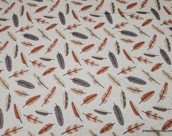 Flannel Fabric - Aztec Woodland Feathers Cream - By the yard - 100% Cotton Flannel