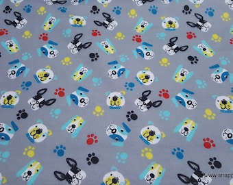 Flannel Fabric - Colorful Pups Tossed - By the yard - 100% Cotton Flannel