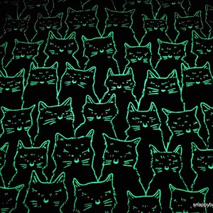 Glow in the Dark Flannel Fabric - Cats Glow in the Dark - By the yard - 100% Cotton Flannel