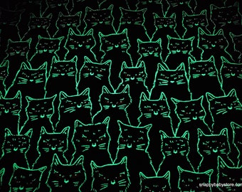 Glow in the Dark Flannel Fabric - Cats Glow in the Dark - By the yard - 100% Cotton Flannel