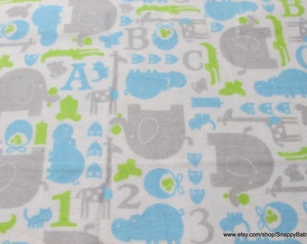Flannel Fabric - Baby Animals Blue on White - By the Yard - 100% Cotton Flannel
