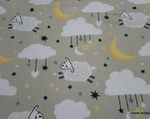 Flannel Fabric - Sheep Moon Clouds - By the yard - 100% Cotton Flannel