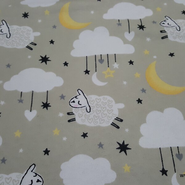 Reserved Listing - Flannel Fabric - Sheep Moon Clouds - 1.5 yards - 100% Cotton Flannel