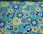 Flannel Fabric - Floral Medallion Aqua - By the yard - 100% Cotton Flannel