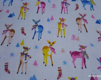Christmas Flannel Fabric - Bundled Up Deer - By the yard - 100% Cotton Flannel