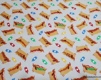 Flannel Fabric - Hot Dogs - By the yard - 100% Cotton Flannel
