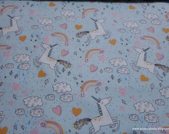 Flannel Fabric - Unicorns and Clouds - By the yard - 100% Cotton Flannel