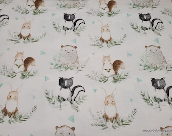 Flannel Fabric - Leafy Greenery Animals - By the yard - 100% Cotton Flannel