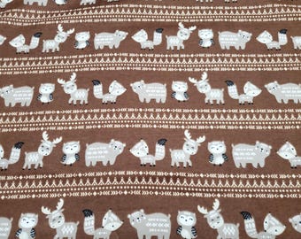 Flannel Fabric - Aztec Woodland Stripe Brown - By the yard - 100% Cotton Flannel