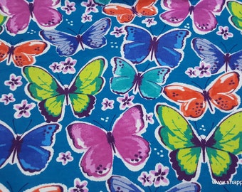 Flannel Fabric - Multi Color Butterflies - By the yard - 100% Cotton Flannel