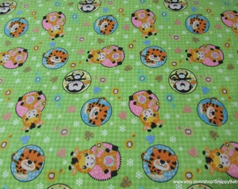 Flannel Fabric - Animals in Circles Green - By the yard - 100% Cotton Flannel