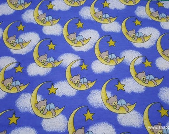 Flannel Fabric - Sleepy Teddy Bear Blue - By the yard - 100% Cotton Flannel