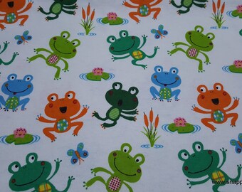 Flannel Fabric - Happy Frog Tossed - By the yard - 100% Cotton Flannel