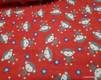 Flannel Fabric - Monkeys and Stars on Red - By the yard  - 100% Cotton Flannel