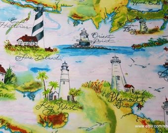 Remnant Flannel Fabric - Lighthouse Destinations - Choose your Size - 100% Cotton Flannel
