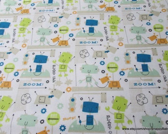 Flannel Fabric - Robot Park - By the yard - 100% Cotton Flannel