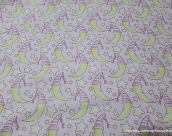 Flannel Fabric - Sleepy Moon Light Pink / Yellow - By the yard - 100% Cotton Flannel