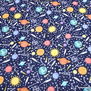 Flannel Fabric - Planets - By the yard - 100% Cotton Flannel