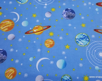 Flannel Fabric - Multi Planets on Blue - By the yard - 100% Cotton Flannel