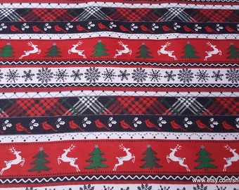 Christmas Flannel Fabric - Holiday Stripe - By the yard - 100% Cotton Flannel