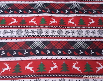 Christmas Flannel Fabric - Holiday Stripe - By the yard - 100% Cotton Flannel