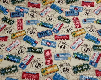 Flannel Fabric - License Plates Scattered - By the yard - 100% Cotton Flannel